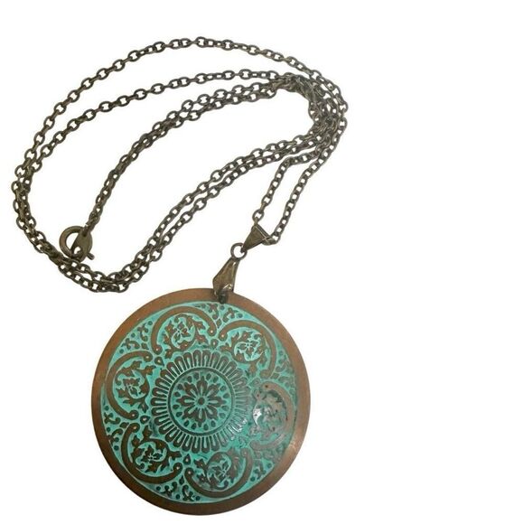 Copper blue circle pendant necklace - Picture 7 of 9